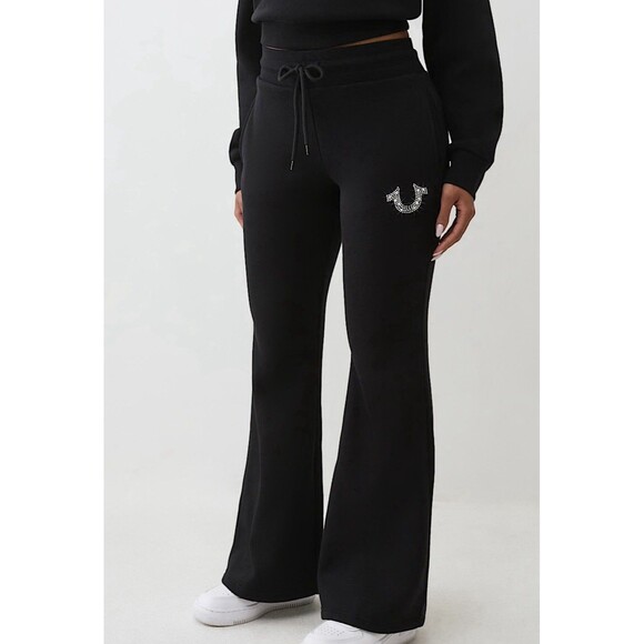 NWT True Religion Black Flare Sweatpants Medium - Picture 1 of 8